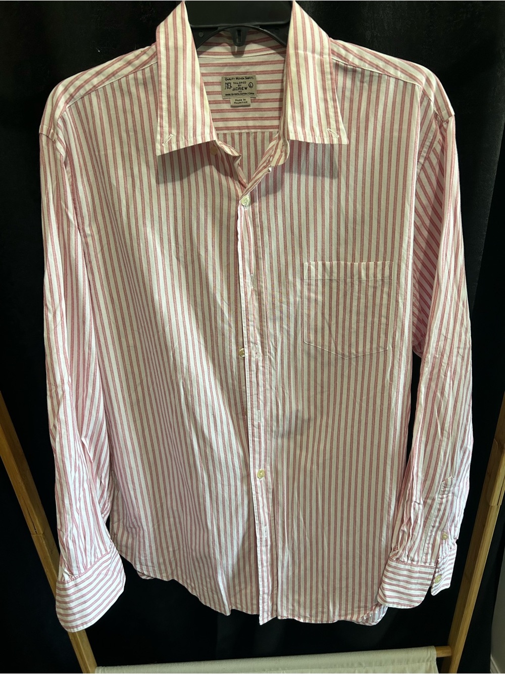 J. Crew Pink and White Striped Long-Sleeve Dress Shirt